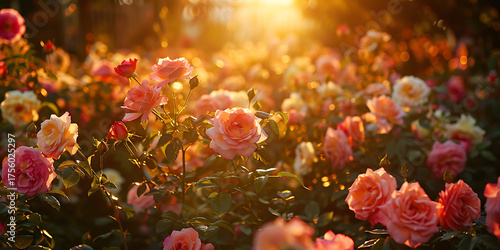 Wallpaper Mural Golden light on roses, a romantic floral garden scene Torontodigital.ca
