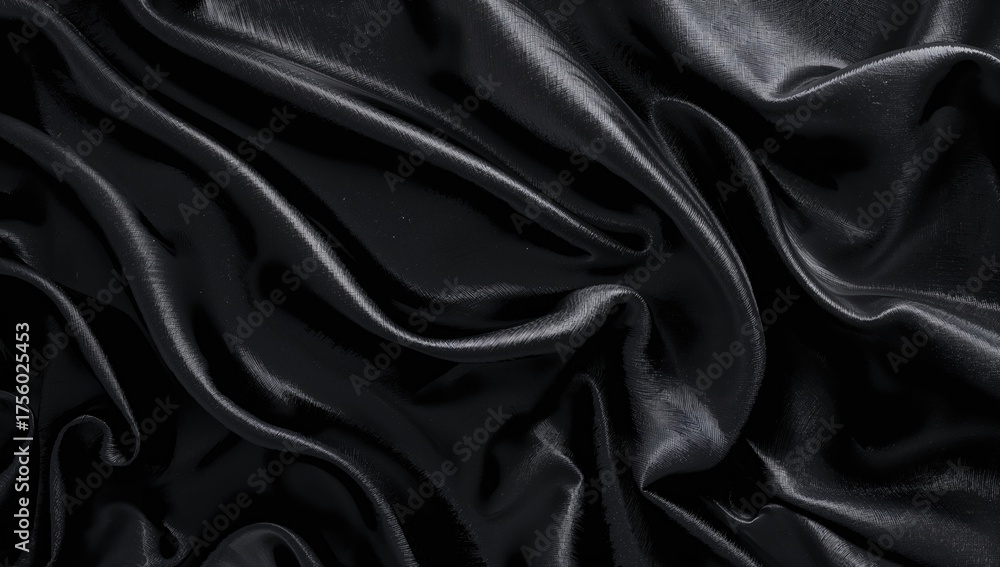 Obraz premium Luxurious fabric in dark silver tones with glossy black textile folds