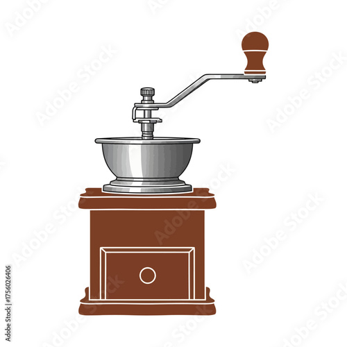 Vintage Coffee Grinder Illustration on White Background.
