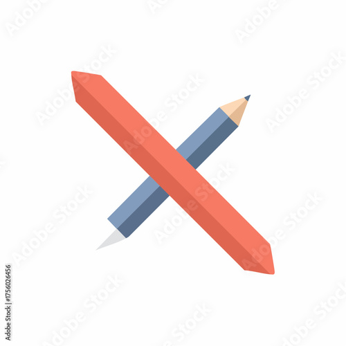 Pencil and eraser crossing minimal simple flat design illustration concept