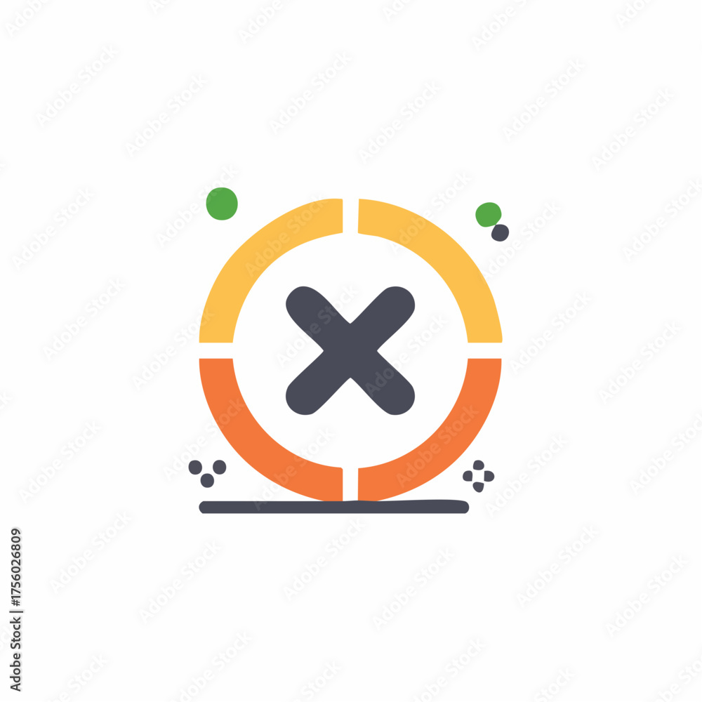 Fototapeta premium Cancel cross mark icon in colorful segmented circle for error or rejection concept