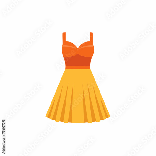 Vibrant Two-Tone Summer Cocktail Dress with Orange Bodice and Yellow Skirt