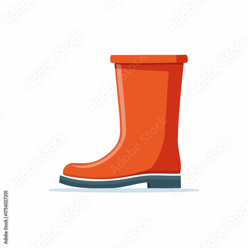 Bright Orange Rubber Rain Boot Waterproof Footwear Graphic Illustration