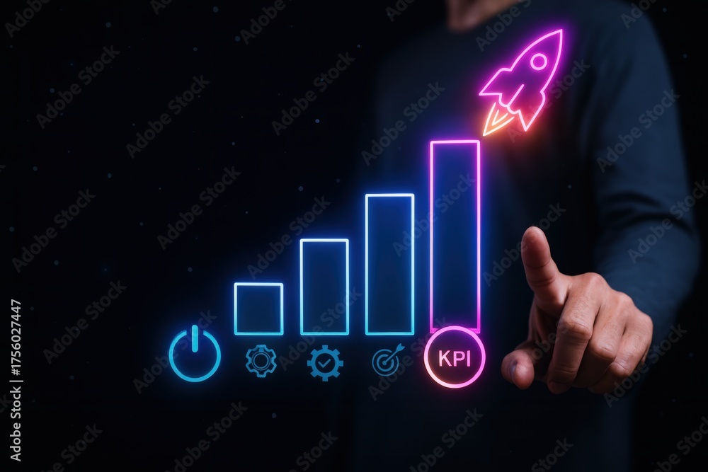 Naklejka premium Measuring business success with kpi growth metrics office environment digital illustration futuristic viewpoint