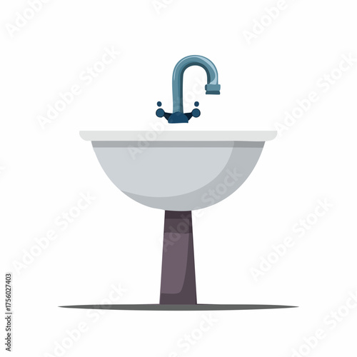 Minimalist Bathroom Sink with Faucet and Pedestal in Cartoon Style