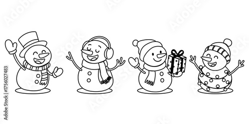 Snowman character outlines for kids coloring