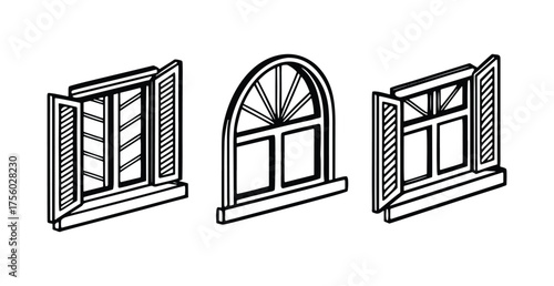 Sketch of a building window with architectural design elements and construction details