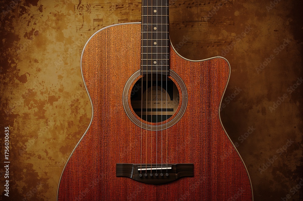 Obraz premium Stringed acoustic guitar components. Musical instrument details.