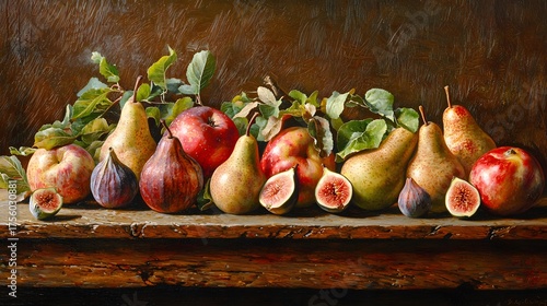 Vibrant Assortment of Fresh Fruits on Wooden Table with Leaves