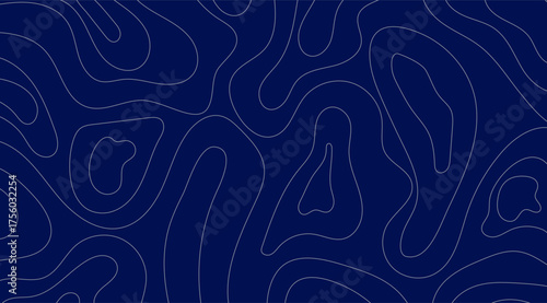 Elegant navy blue background featuring abstract white contour lines creates a minimalist and flowing pattern perfect for modern designs and creative projects
