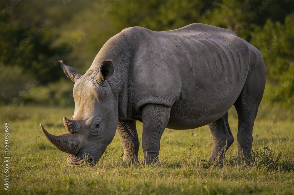 Obraz premium Rhino Feeding on Grass