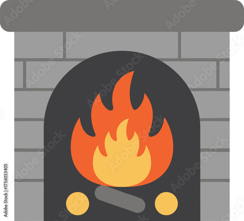 A cozy brick fireplace with a m, inviting fire.