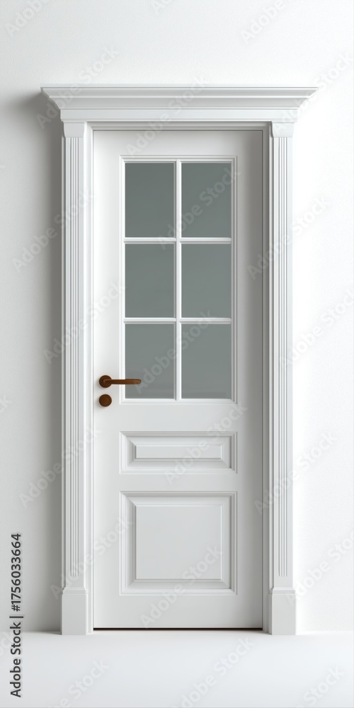 Fototapeta premium Elegant white interior door with glass panels and classic woodwork design