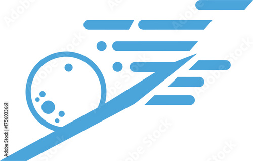Abstract logo with a moon-like shape and a fast trajectory line.