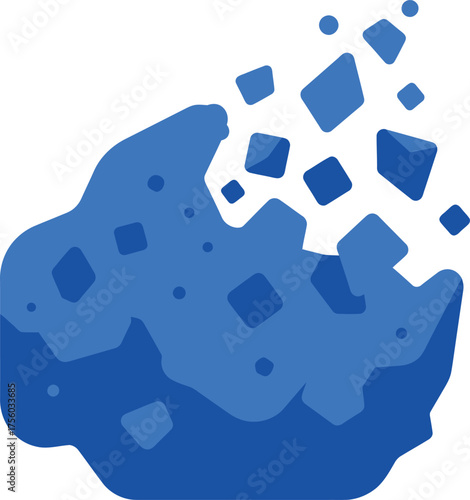 Blue debris with geometric shapes.