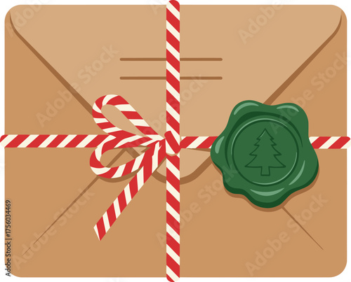 Flat of a gift, tied with ribbon, sealed.