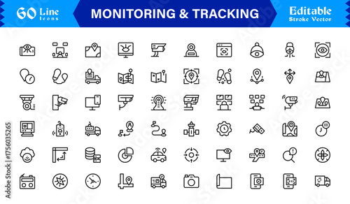 Monitoring And Tracking Solution icon collection. Unique And Minimal Line Icon Pack with Editable, Pixel-Perfect Design