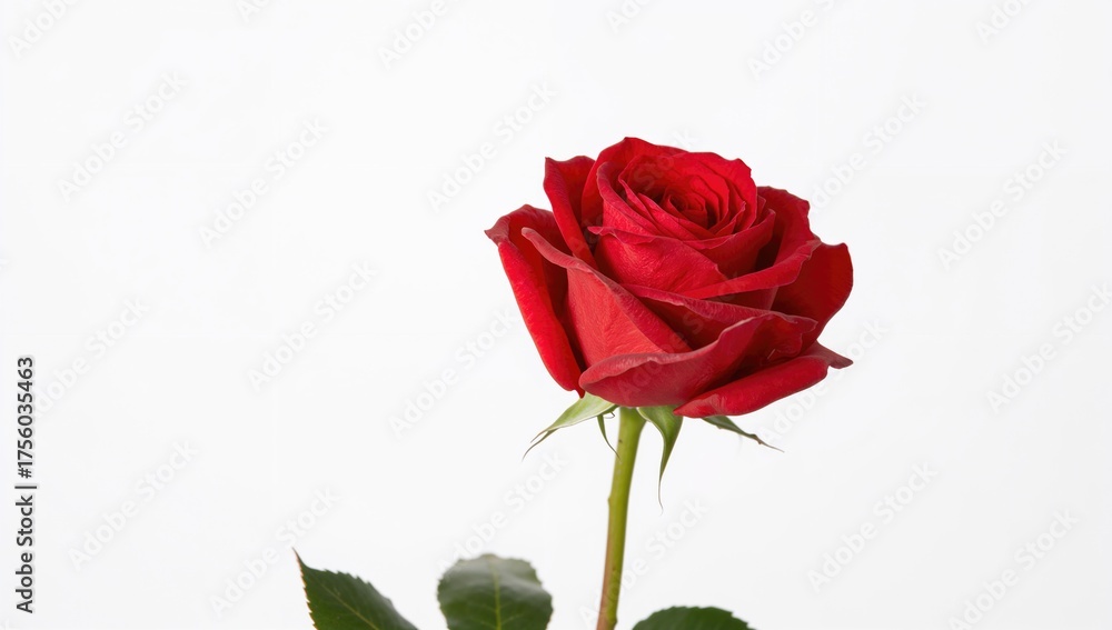 Fototapeta premium A single stunning crimson rose against a white background