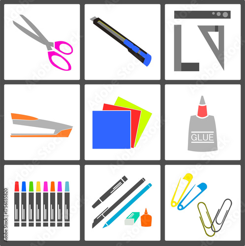 Colorful Office School Supplies Icons