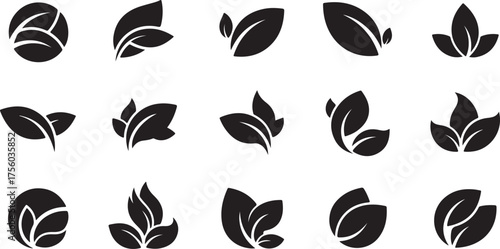 set of black silhouettes of green leaves