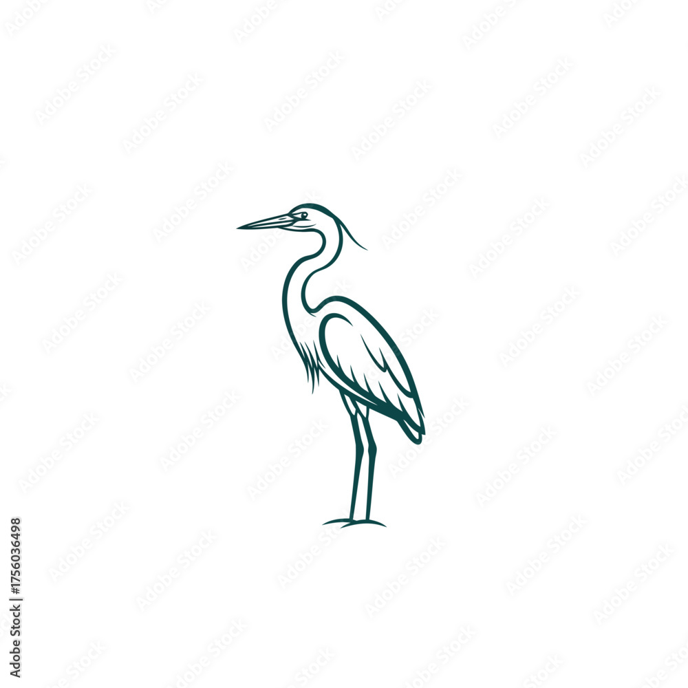 Obraz premium A detailed line drawing of a heron standing upright, showcasing its elegant form.