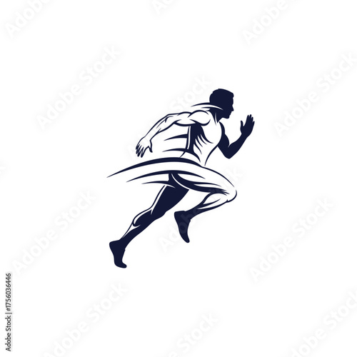 Silhouette of a muscular man running at full speed, vector illustration.