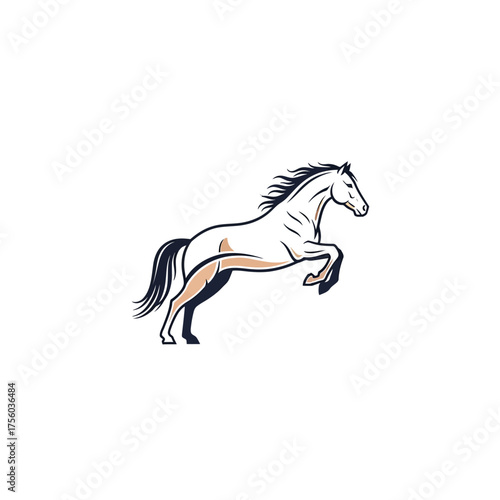 A detailed illustration of a white horse rearing up on its hind legs, showcasing power and grace.