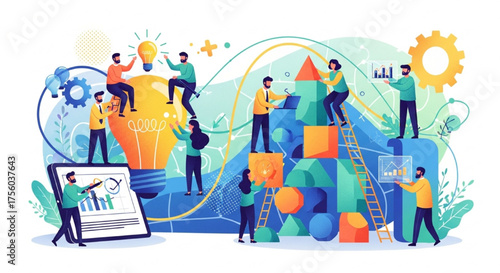 Innovative business concept with a team collaborating on a new project