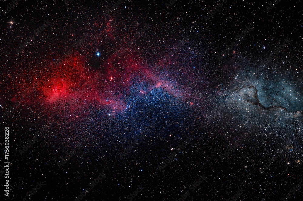 Obraz premium Vibrant colors of a modern nebula set on a black background, resembling a glittering mosaic.