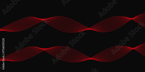 abstract vector red wave lines on white background. Abstract Red Wave Lines Background Design. Abstract Red Wave Patterns. Red Abstract Wave Lines Flowing Pattern on Black Background bright curve.