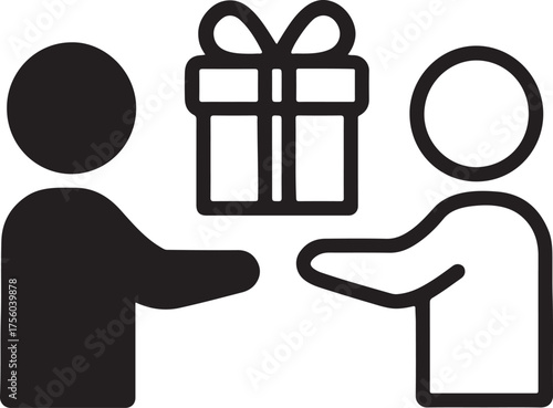Silhouette people exchanging gifts symbolizing gratitude, appreciation, and giving concept.