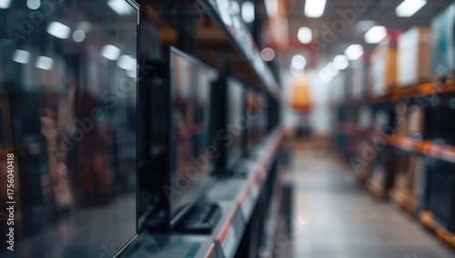 Electronic retail outlet featuring blurred bokeh background.