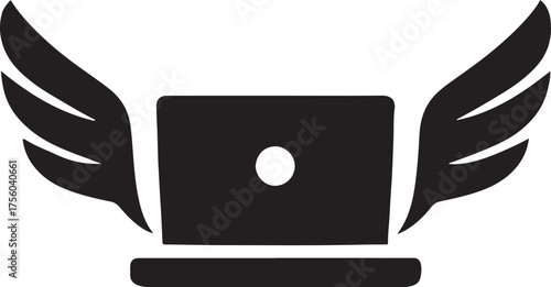 Vector freelance icon with laptop and freedom wings symbolizing independent work life.