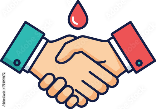 Stylized handshake with a blood drop, suggesting a health-related agreement.
