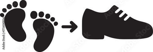Baby footprints transforming into adult shoes icon symbolizing growth and life journey.