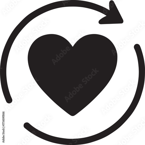 Birth to rebirth concept with circular arrow and heart symbolizing life cycle and love.