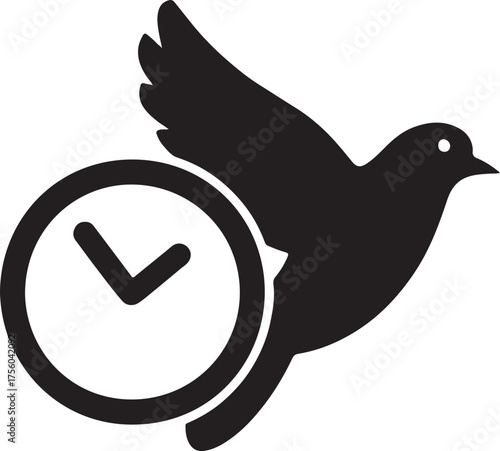 Clock and freedom bird symbolizing flexible work life, balance, and independence icon.