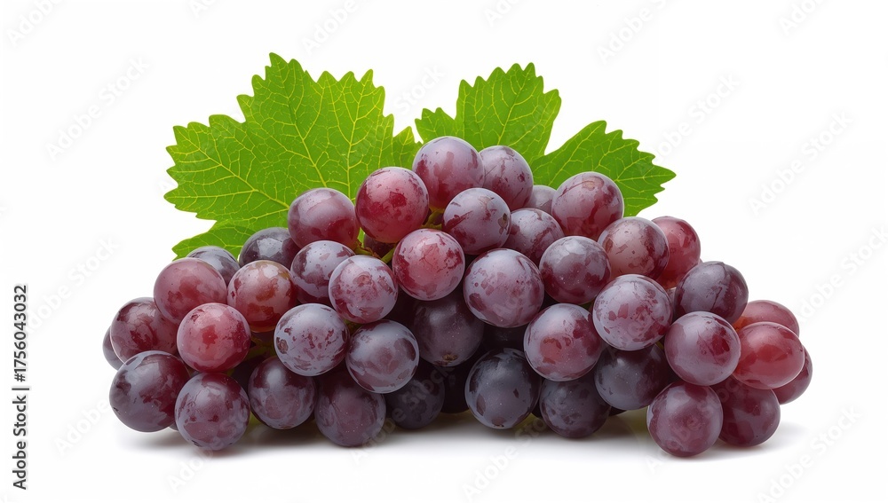 Fototapeta premium Cluster of grapes set against a plain white backdrop, separated from surroundings