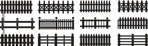 Fence Silhouette Vector Set – Wooden and Picket Barrier Designs for Garden, Architecture, and Construction