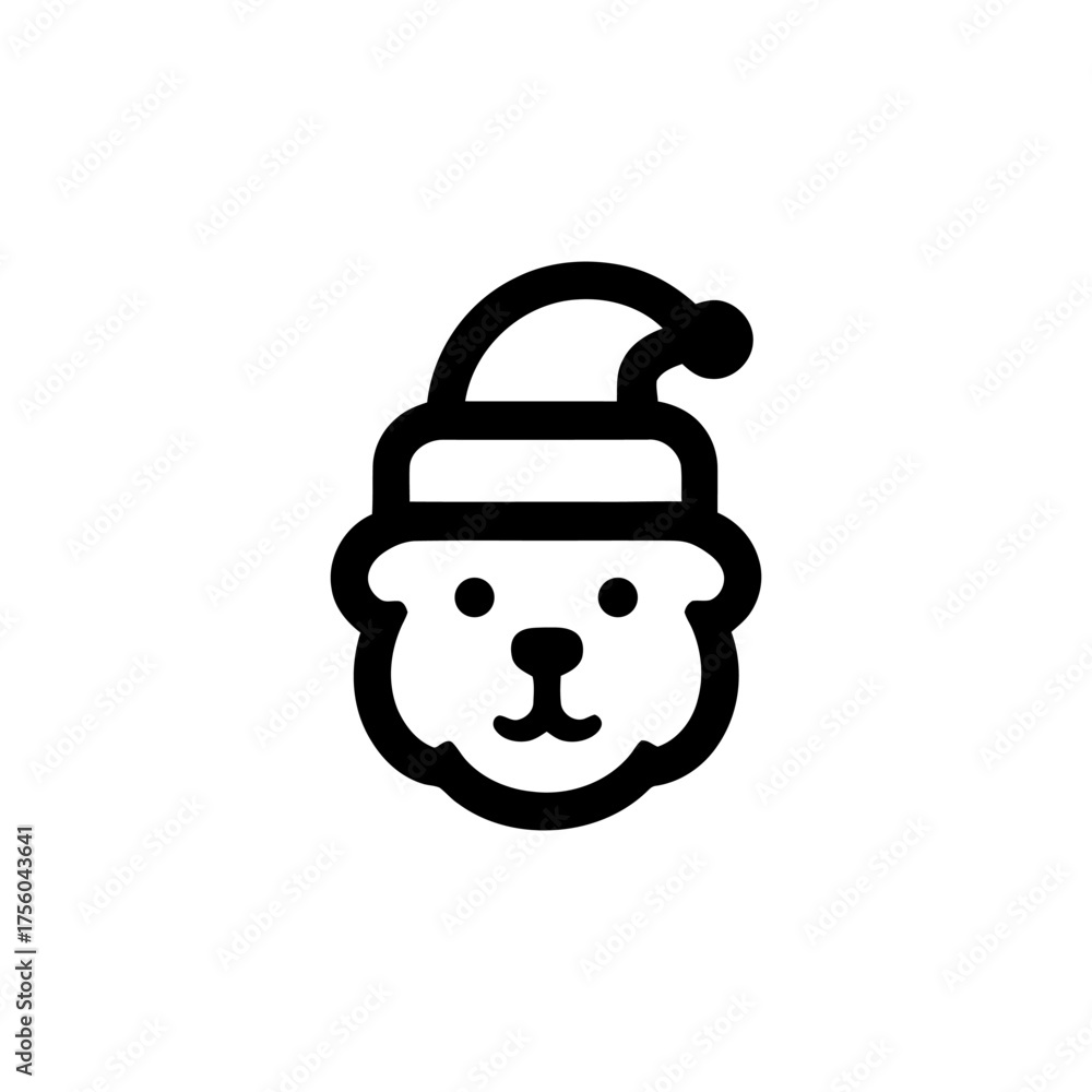 Fototapeta premium Festive Polar Bear Icon Wearing Santa Hat Design