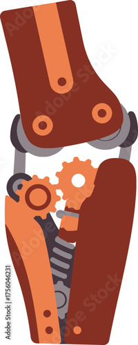 Mechanical prosthetic leg with visible gears in a flat, modern style.