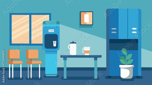 A designated area was set up with a water cooler and cups for patients to stay hydrated while waiting.