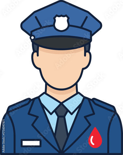 A cartoon police officer with blood on his uniform.