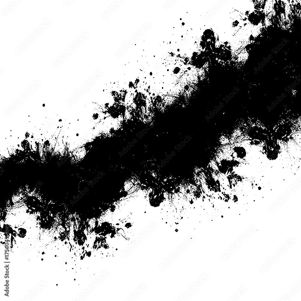 Obraz premium Abstract Black Ink Splatter Stroke with Grunge Texture on Pure White Background