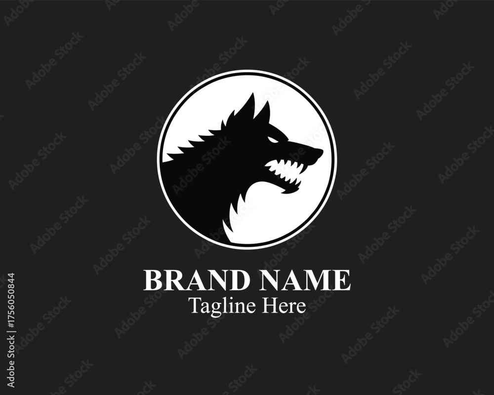 Obraz premium Wolf Head Logo Vector Illustration – Wild Animal Silhouette Emblem for Brand, Sports, and Outdoor Design Projects