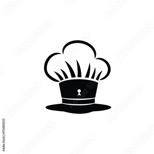 Black Silhouette of Chef Hat with Keyhole Shape on Transparent Background Icon