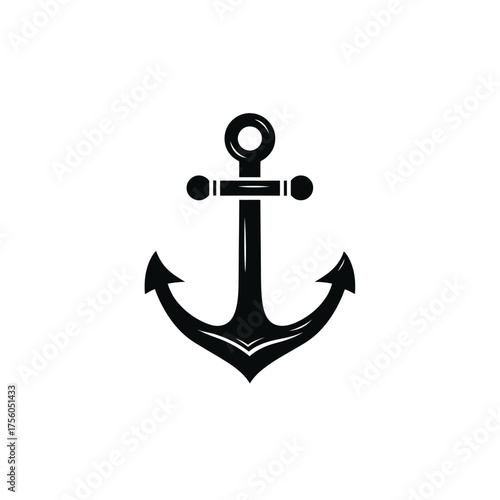 Black Silhouette of Anchor with Flukes and Stock on Transparent Background