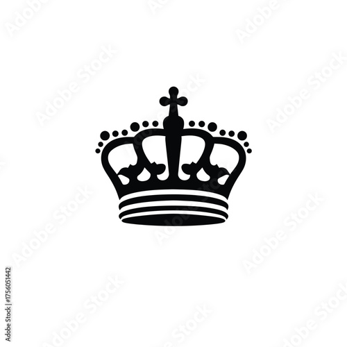 Black Silhouette Crown with Cross Royal Symbol Isolated on White Background