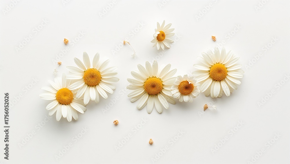 Obraz premium Lovely chamomile blossoms against a white backdrop