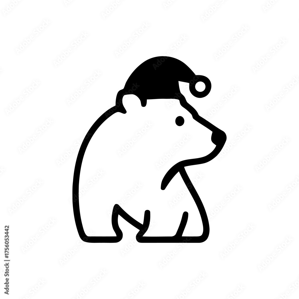 Fototapeta premium Festive Bear in Santa Hat A Minimalist Christmas